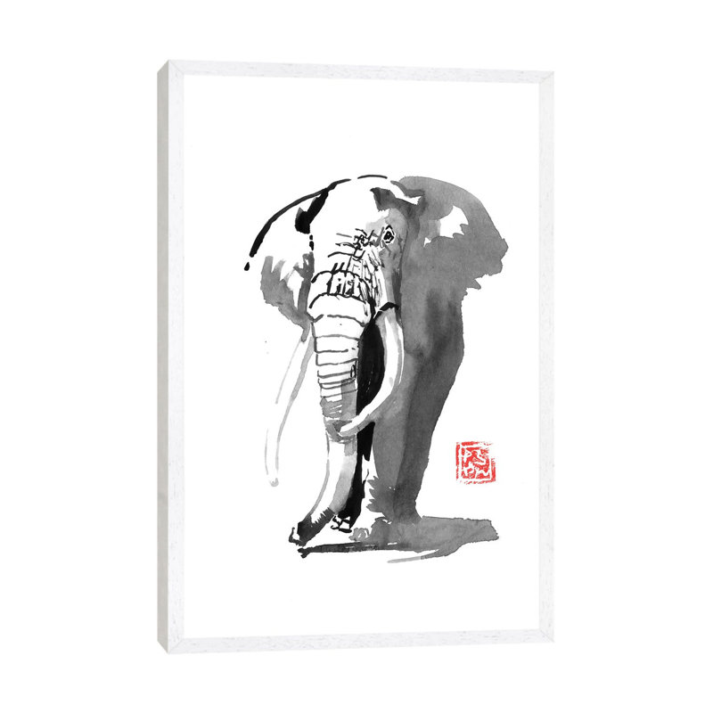Elephant by Péchane - Print on Canvas, 66.04 cm H x 45.72 cm W, White Framed