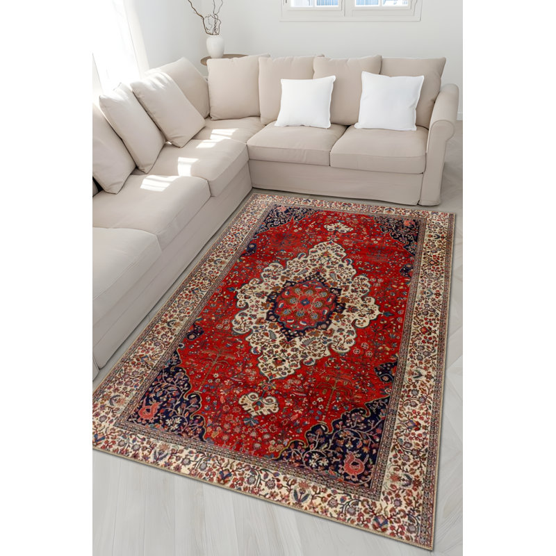 Tapis décoratif rouge à motif floral, Rectangle 4 pi x 6 pi 7 po