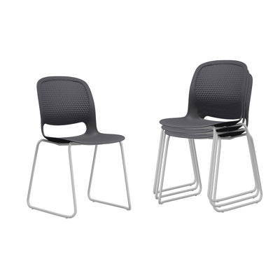 Ensemble de 4 chaises empilables modernes de style ergonomique noir, avec siège en polypropylène et structure en acier, 18,5 po x 18,1 po x 33,1 po