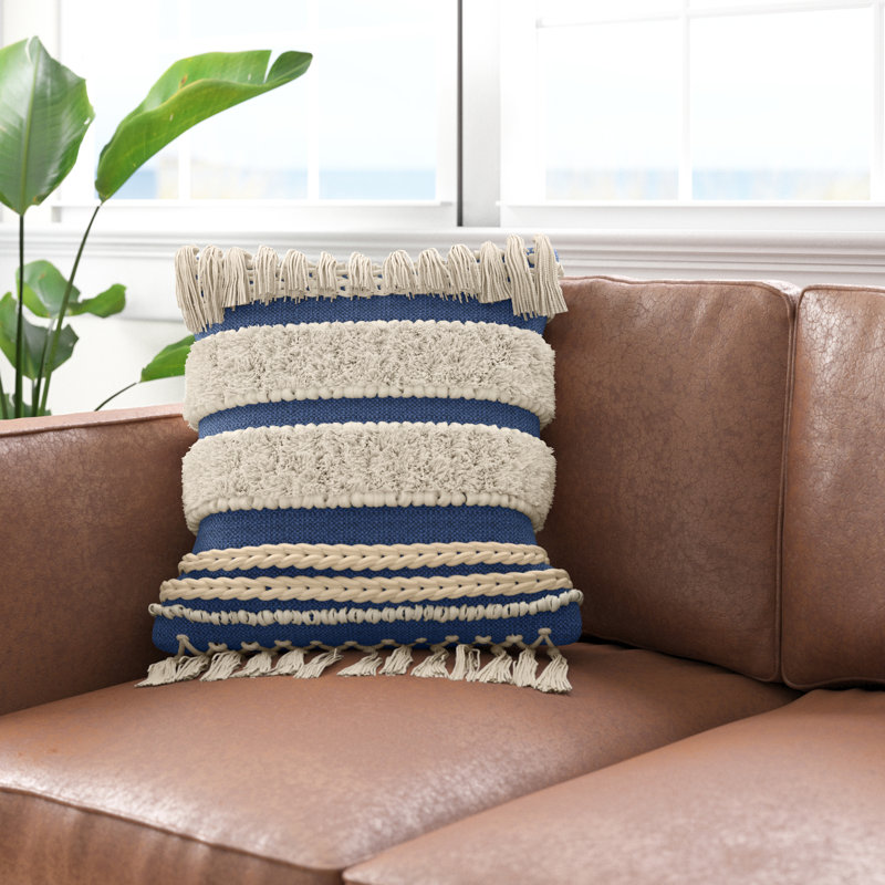 Housse et insert de coussin en coton Keiontae, 18 po x 18 po, Marine, Polyester/ bourre en polyester