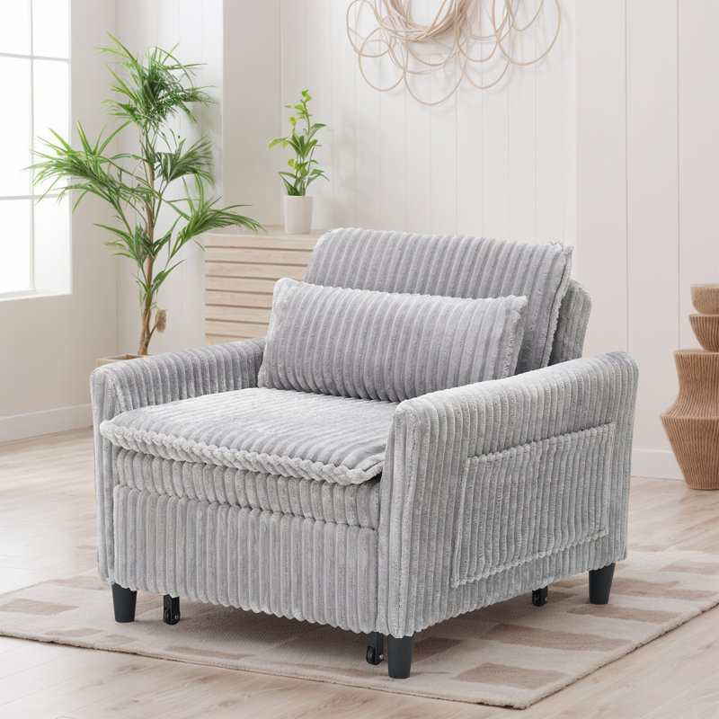 Modern 3 In 1 Convertible Sofa Bed,Sleeper Sofa With Pillows, Gray Corduroy