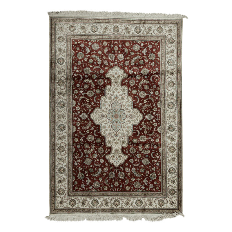 Tapis rouge et ivoire noué à la main de haute qualité