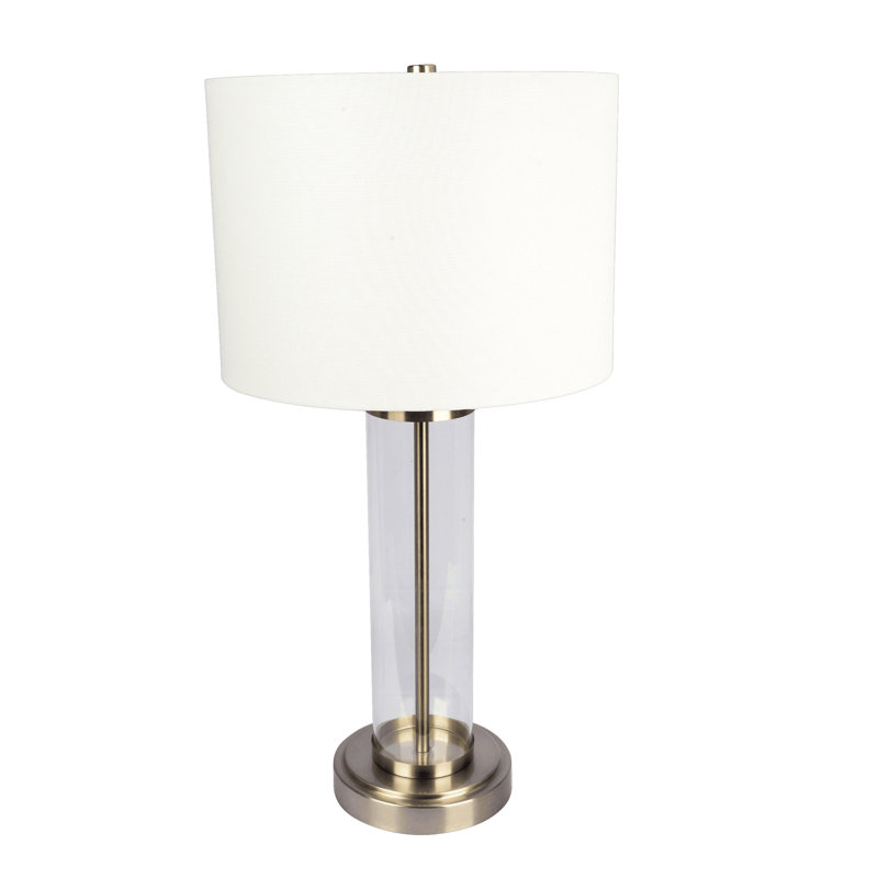 Lampe de table en nickel brossé avec interrupteur marche / arrêt et base en verre transparent