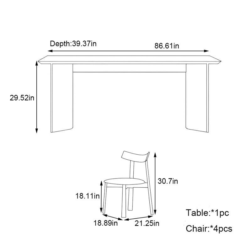 Ensemble de table de salle à manger en bois massif de couleur crème, H 29,52 po x L 86,61 po x l 39,37 po