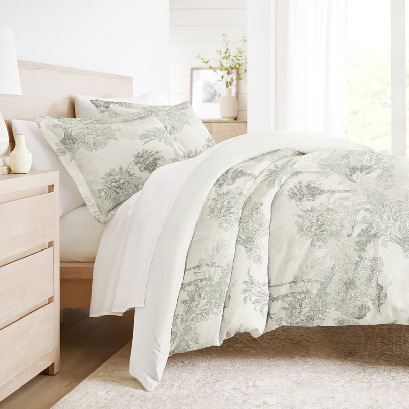 Duvet Cover Set Patterned Microfiber Ultra Soft Bedding in Paradise Toile, Queen Duvet Cover + 2 Standard Shams