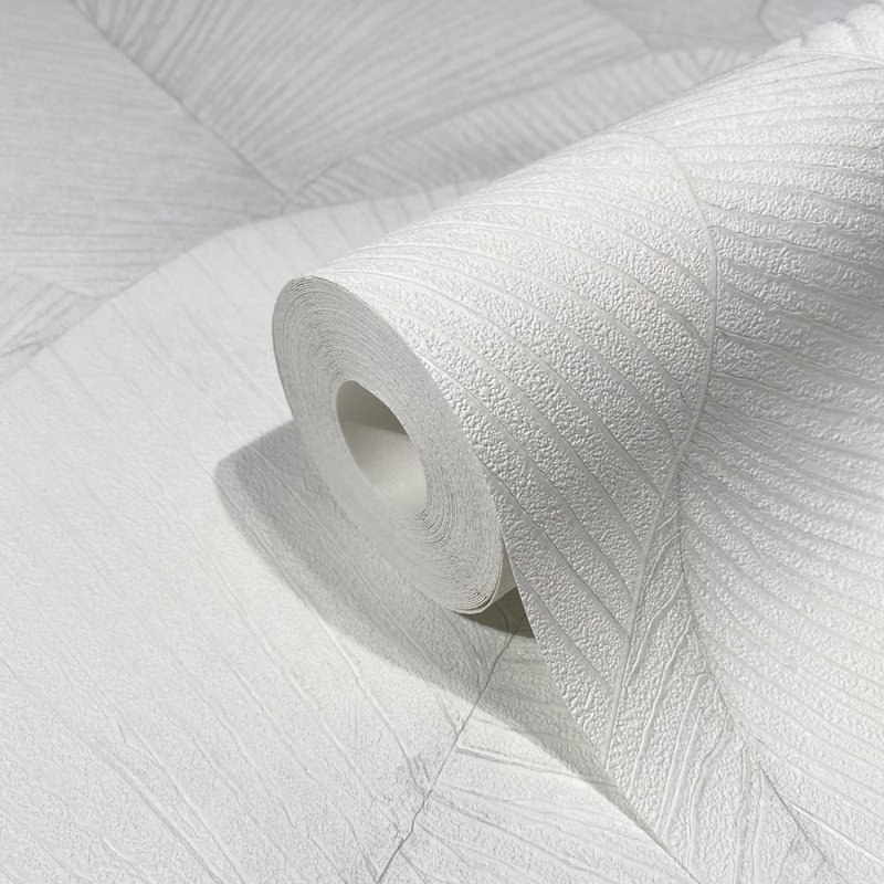 Kumano 3D Embossed Palm Leaf Wallpaper Roll, White