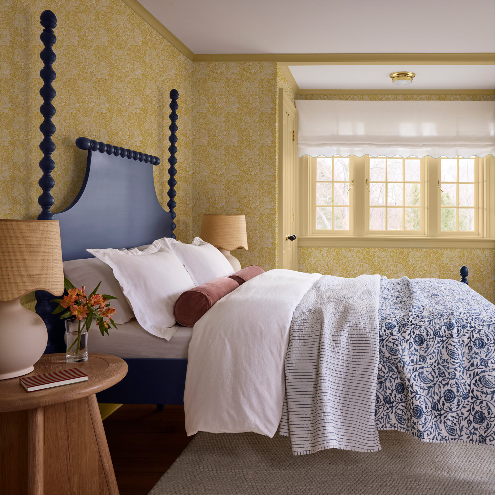 Mary Spindle Four Post Bed, Queen, Navy