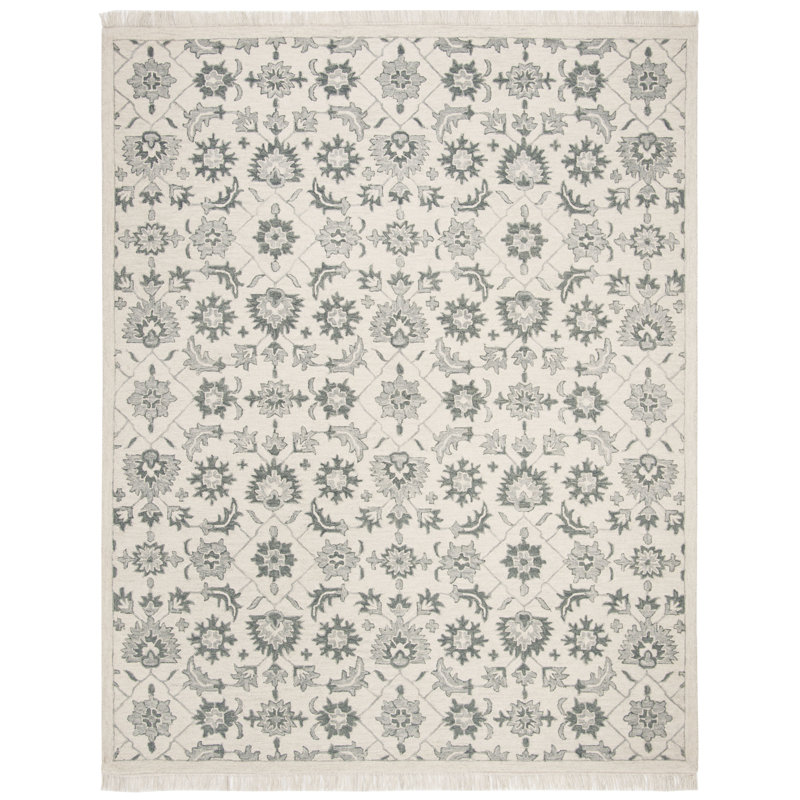Adalyn Hand Tufted Wool/Cotton Floral Rug in Green/Grey, Rectangle 8' x 10'