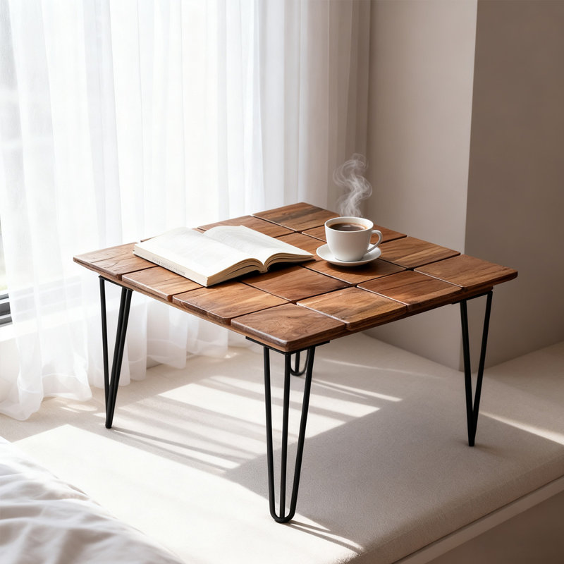 Retro Walnut Solid Wood Square Coffee Table