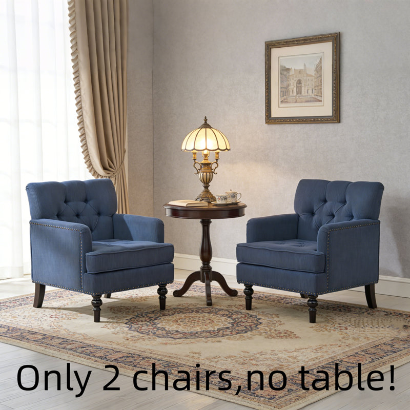 Fauteuil d'appoint rembourré capitonné 2 pièces, Bleu