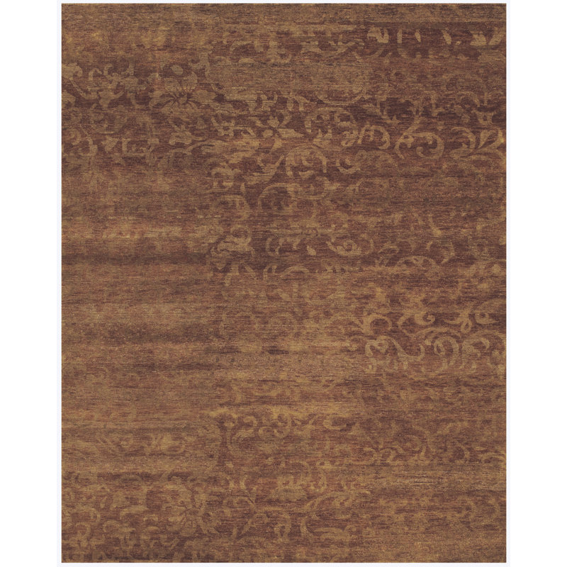 Amzad Wool Floral Area Rug in Rust, Rectangle 4' x 6'