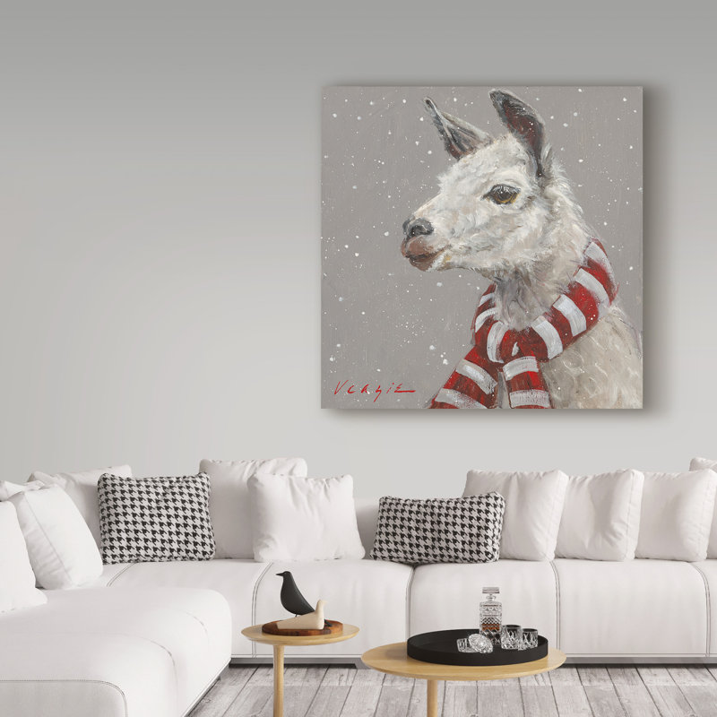 «Lama With Red and White Scarf», reproduction d'art sur toile tendue, H 35 po x l 35 po x P 2 po