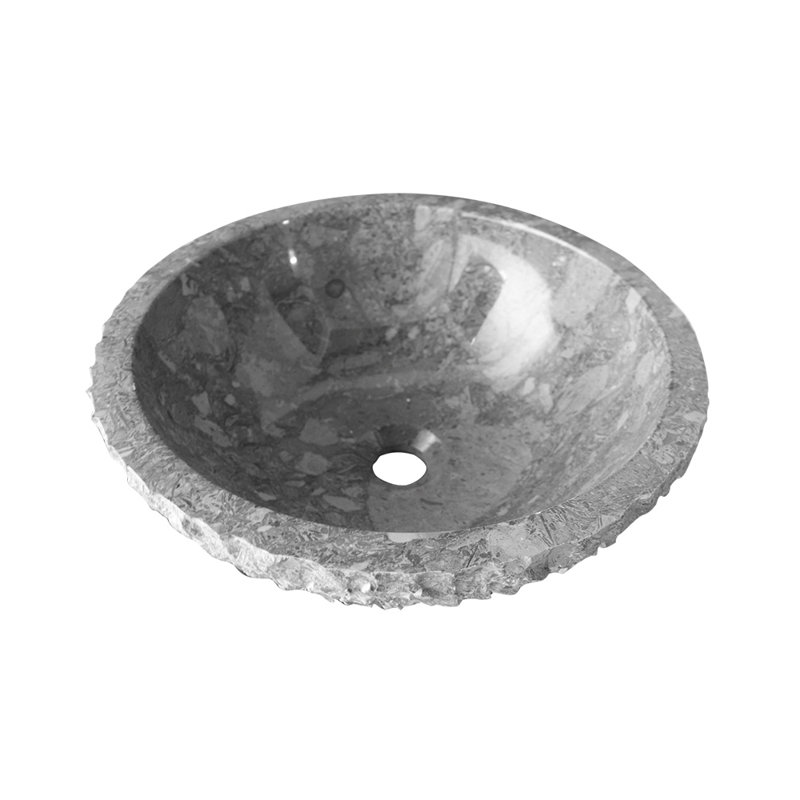 15" Handmade Gray Textured Marble Onyx Round Vessel Sink – Natural Stone Bathroom Vanity Basin – Modern Luxury Polished Sink