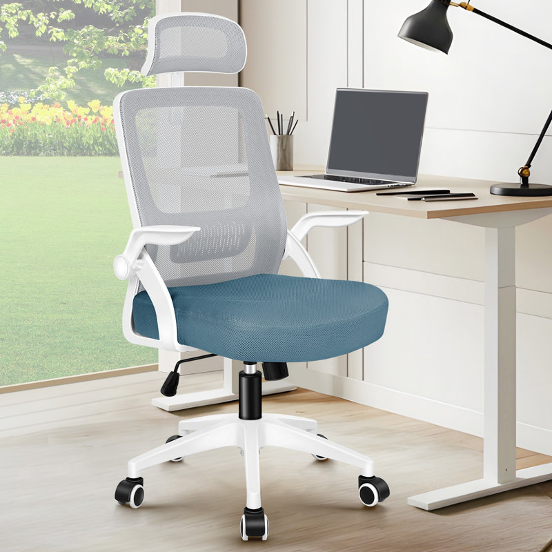 Office Chair with Headrest, Blue/White