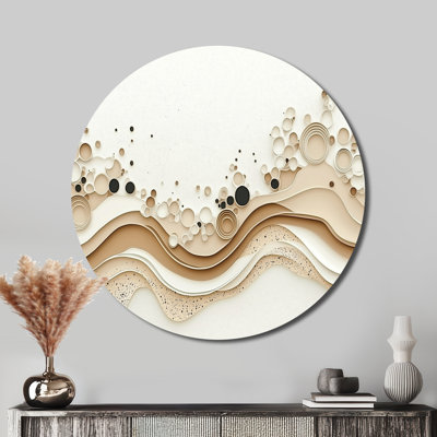 Minimalist Beige Marble River - Abstract Modern Round Wall Art, Blue Round Metal Wall Art