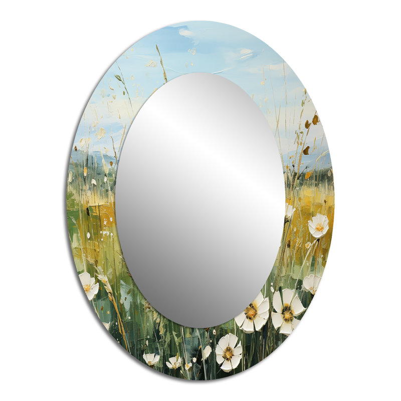 Meadow Whispers Of Spring III - Grand miroir mural ovale sur métal, 40 po x 30 po