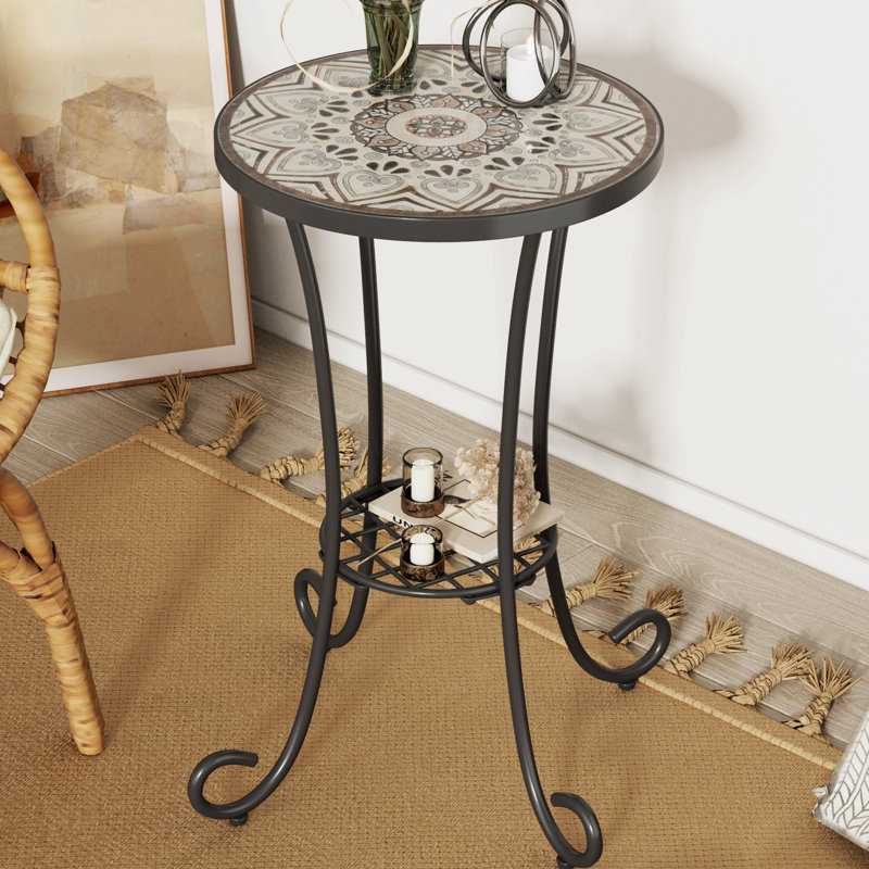 Table d'appoint de patio avec tablette, brun et noir, Brun