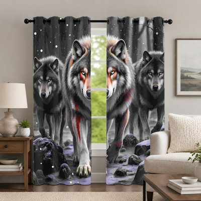 2 pièces rideaux à imprimé loup forêt, draperie à thème animal sauvage, drapeaux à oeillets réalistes, décoration de fenêtre pour décoration de salon de chambre à coucher