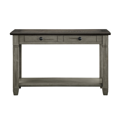 Table en bois dans les tons de gris et gris antique, 2 tiroirs gris, design fonctionnel