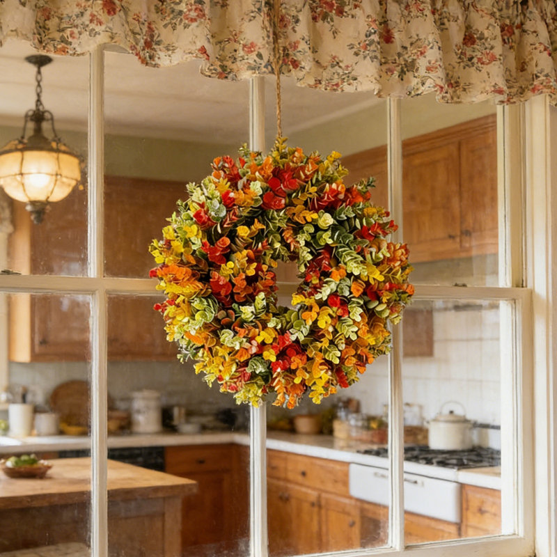 Superbe couronne d'eucalyptus artificiel aux teintes d'automne - porte d'entrée vibrante et décor décoratif pour la maison
