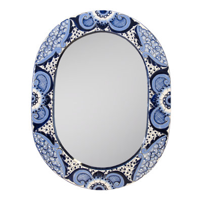 Blue And White Talavera Oval Mirror Medium Size