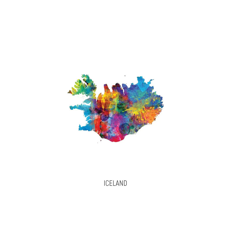 Carte de l'Islande par Michael Tompsett - impression sur toile tendue, H 18 po x l 12 po x P 1,5 po