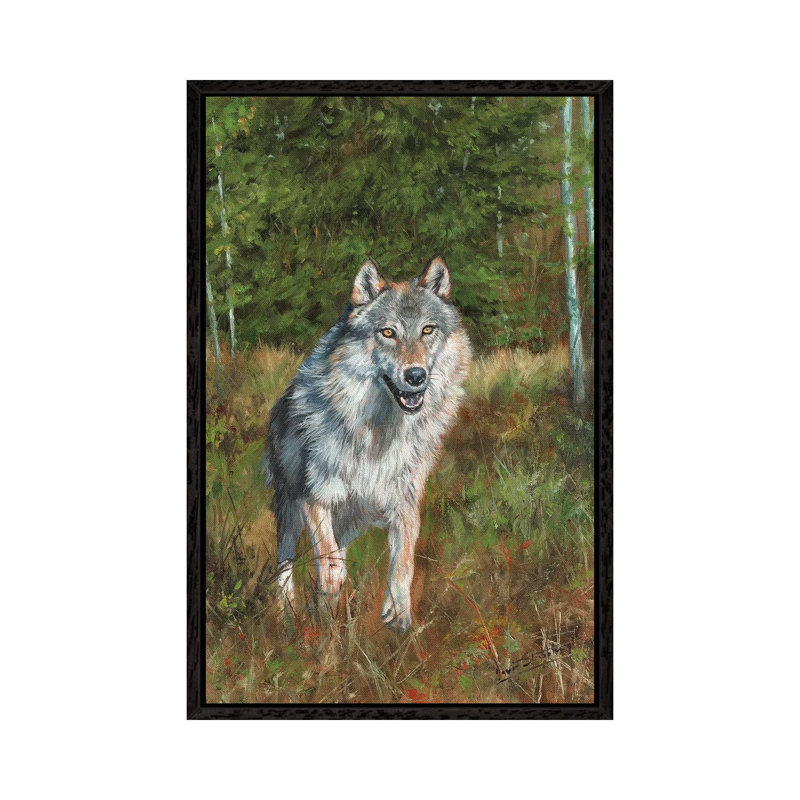 Wolf Running by David Stribbling - Floater Frame Gallery-Wrapped Canvas Giclée on Canvas, Black, 66.04 cm H x 45.72 cm W