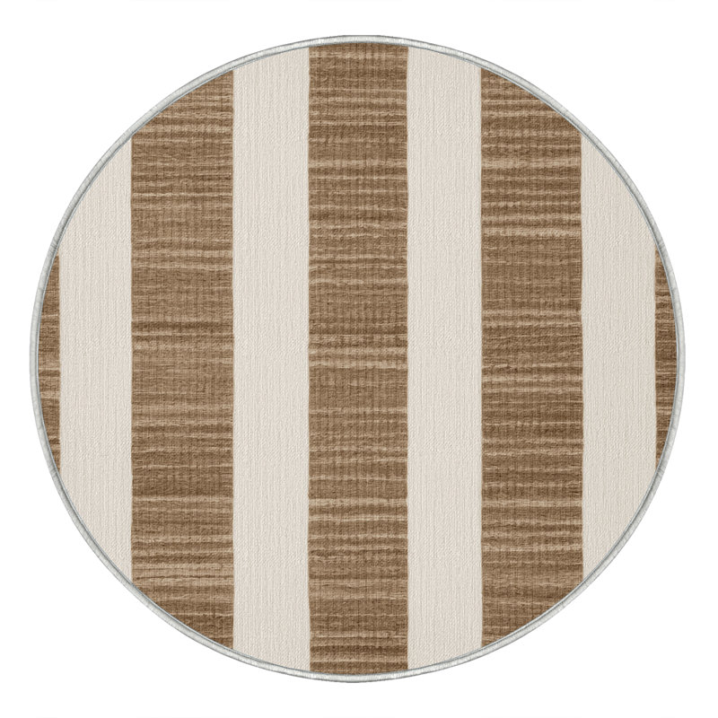 Machine Washable Checkered Beige Area Rug, Round 3'