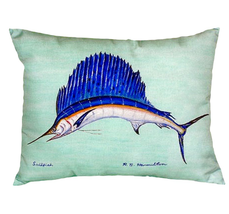 Sailfish Outdoor Reversible Throw Pillow, Teal