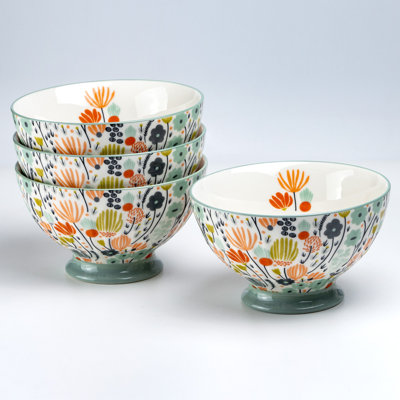 Meadow Bloom Footed Dinner Bowls, Set of 4