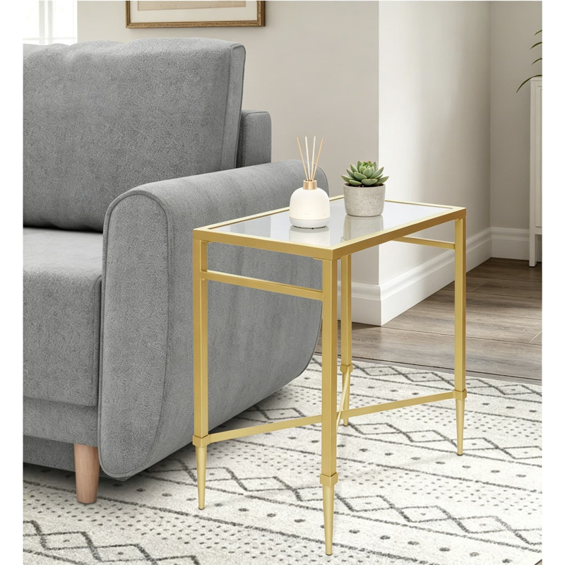 Table de bout rectangulaire dorée avec plateau en miroir, table d'appoint moderne en métal, petite table d'appoint étroite pour le salon, balcon, L 22 po x l 12,4 po x H 24 po