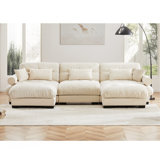 U Shape Modular Sectional Sofa Couch With Two Movable Ottomans, Modern 3 Seat Corner Sofa With Waist Pillows, Throw Pillows And Blostered Armrests, Convertible L Shaped Couch For Living Room,