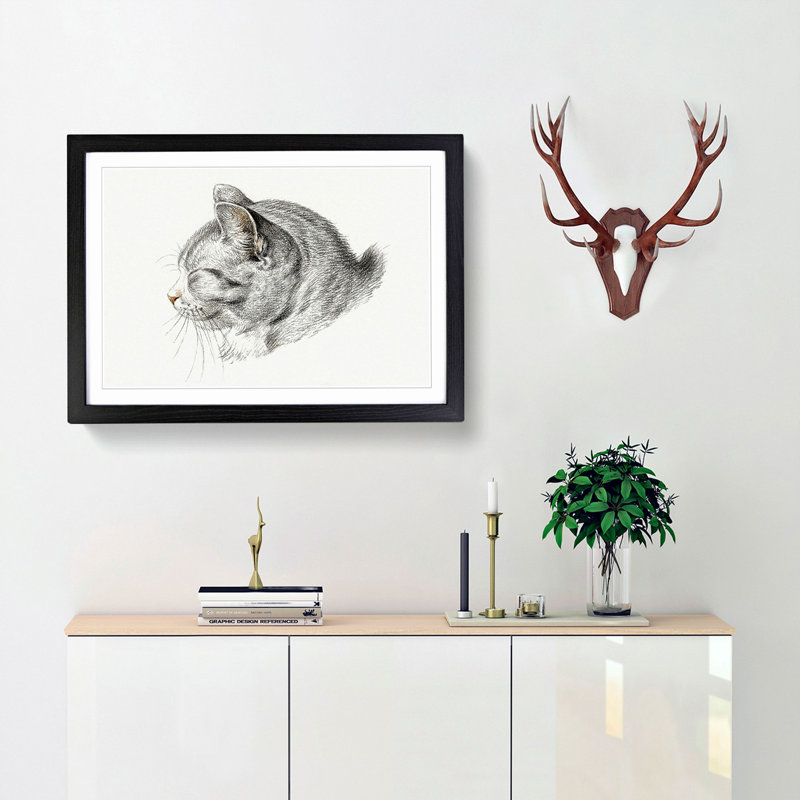 Cat Illustration by Jean Bernard - Picture Frame Graphic Art Print, 48cm H x 65cm W x 2cm D, Black Framed