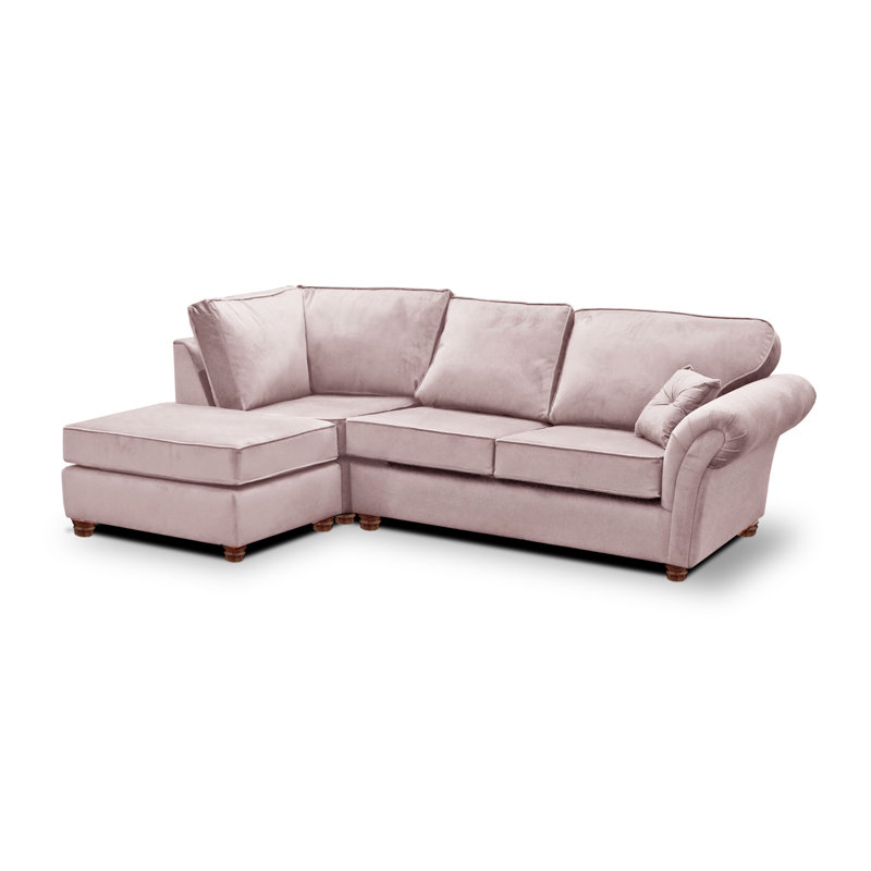 Lila 4 Seater Velvet Corner Sofa , Dusky Pink, Left Hand Facing