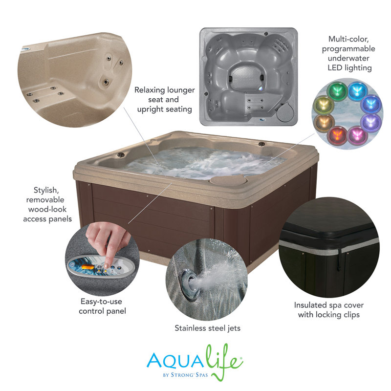 Inland 5-6 Person Lounger Plug and Play Spa with Stainless Steel Heater by Aqualife by Strong Spas, Cobblestone