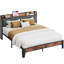 Upholstered Bed Frame with Storage Headboard and Charging Station, Solid and Stable, Noise Free, No Box Spring Needed, Easy Assembly-1343632126