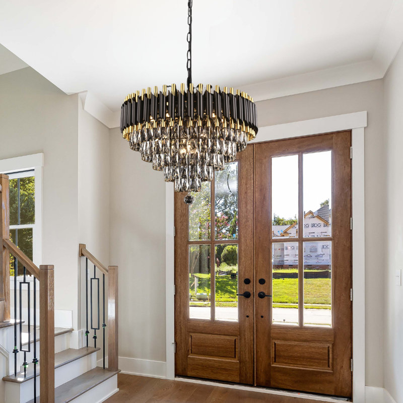 Luxury Gold And Black Crystal Light Fixture, 51" H x 24" W x 24" D