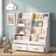 Étagère pour enfants avec rangement pour jouets et livres, bibliothèque frontale pour tout-petits avec 2 tiroirs, blanche