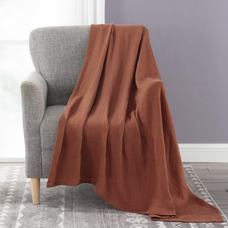 Brussels Belgian Flax Linen Woven Throw, Sedona Red