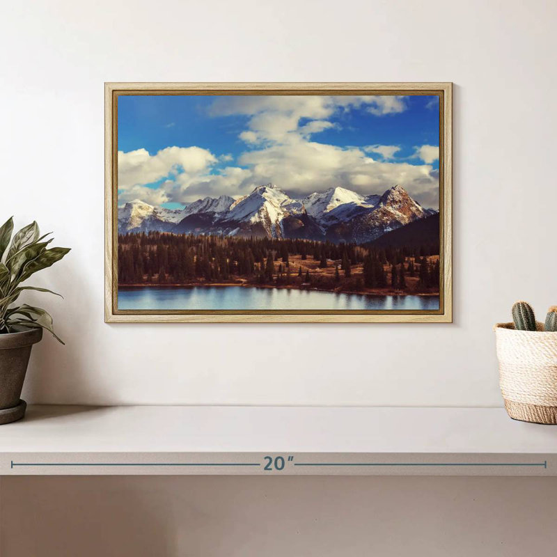 Paysage de montagnes Rocheuses, Cadre flottant en bois naturel, 13 po x 9 po