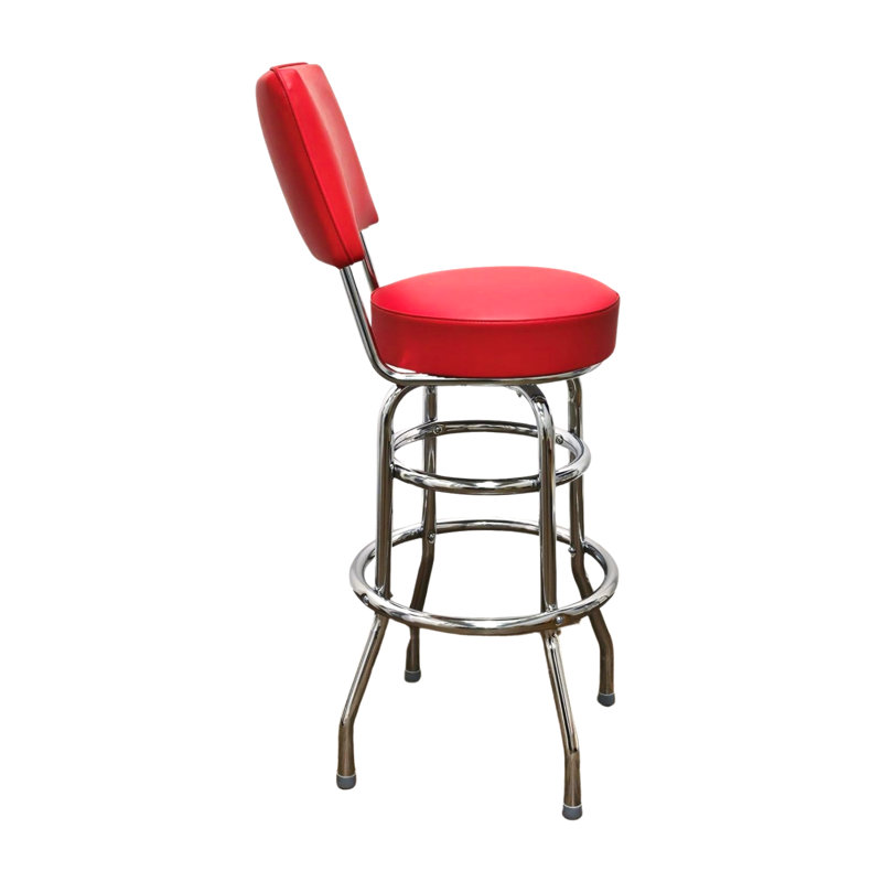Red Vinyl Upholstered Swivel Bar Stool with Backrest