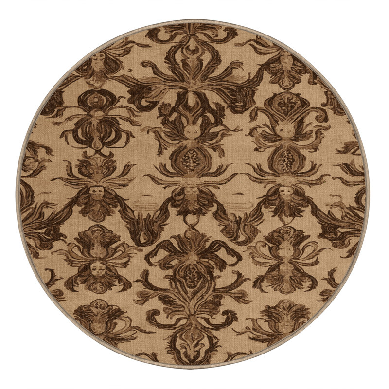 Tapis brun français lavable à la machine, Rond 4 pi