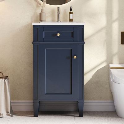 Ensemble de meuble-lavabo simple 18 po avec lavabo en céramique, ensemble de meuble-lavabo autoportant avec porte à fermeture douce, tablette réglable, pieds pleins