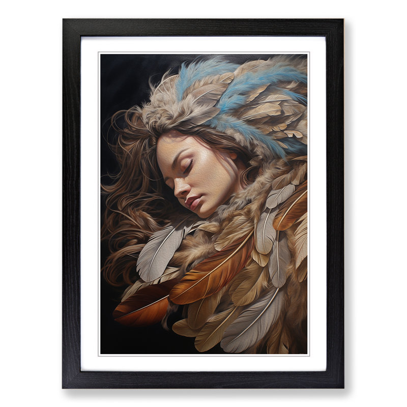 Feather Realism - Single Picture Frame Print on Wood, 34cm H x 25cm W x 2cm D, Black