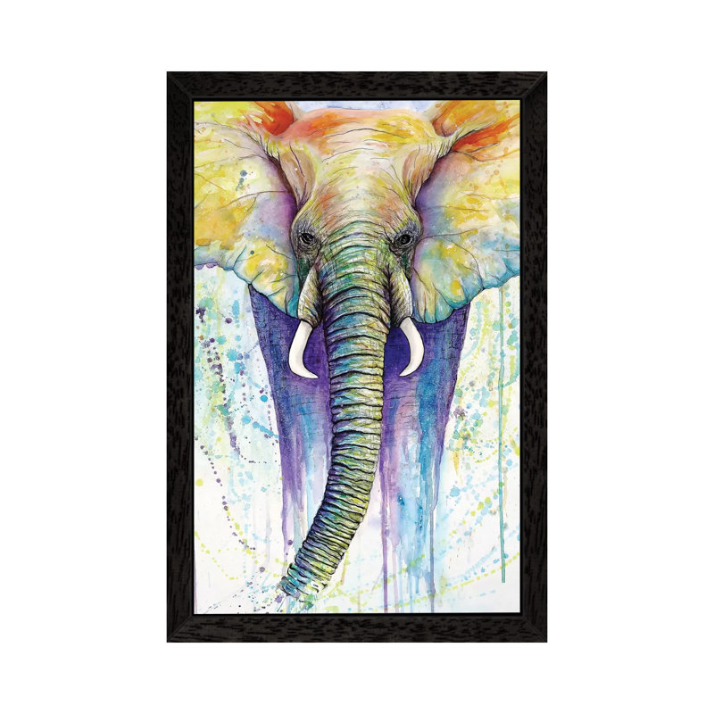 Elephant Colors by Michelle Faber - Painting on Canvas, 101.6 cm H x 66.04 cm W, Black Floater Framed