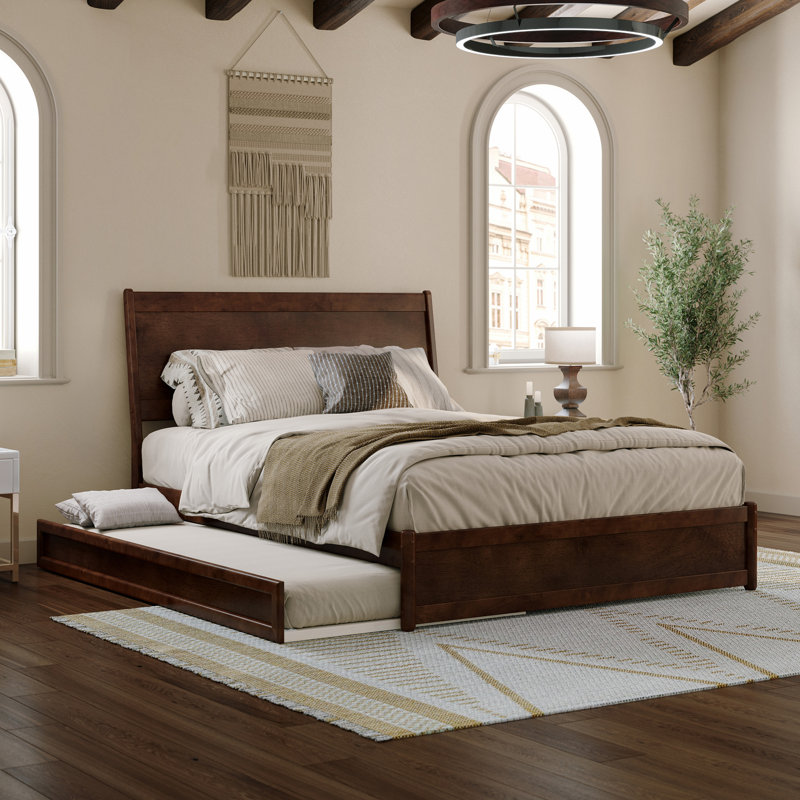 Avdesh Solid Wood Sleigh Trundle Extra Bed, Queen, Walnut