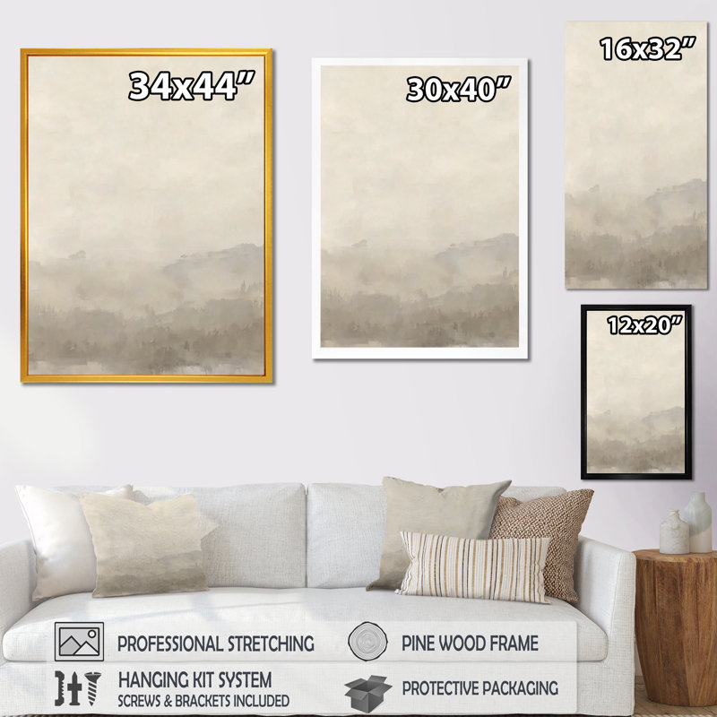 «White Grey Mist Sunrise Morning Clouds - Landscape», art mural encadré abstrait blanc, H 20 po x l 12 po, Toile tendue