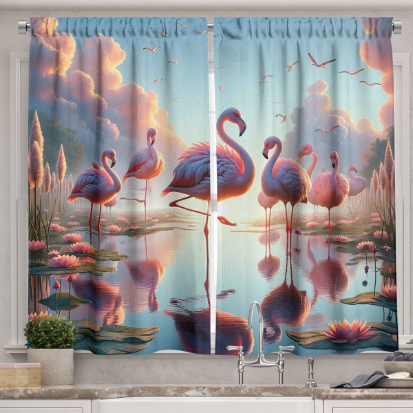 Ambesonne Flamingo 55'' W Kitchen Curtain | Wayfair