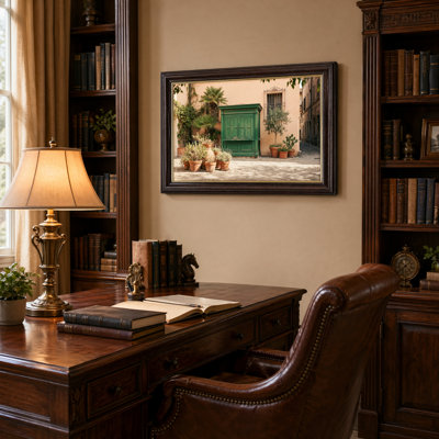 Art mural antique sur toile encadré doré pour le salon, la chambre à coucher, le bureau ou le vestibule - Décoration murale décorative avec cour méditerranée
