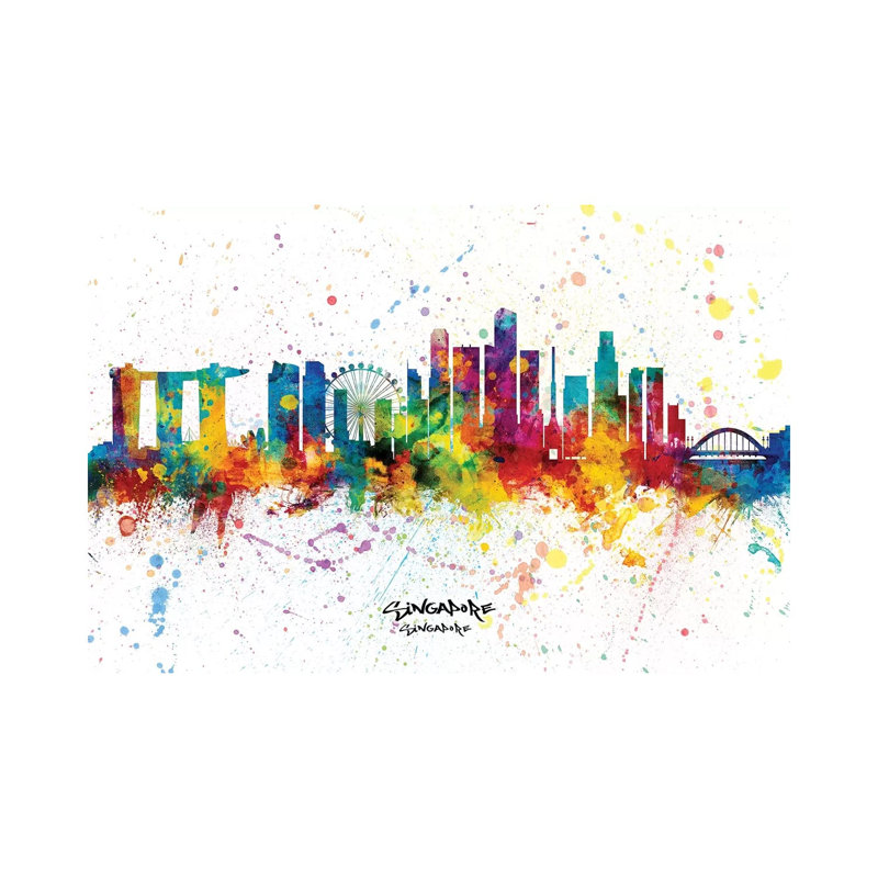 Singapore Singapore Skyline Splash by Michael Tompsett - Wrapped Canvas Print, 20.32 cm H x 30.48 cm W
